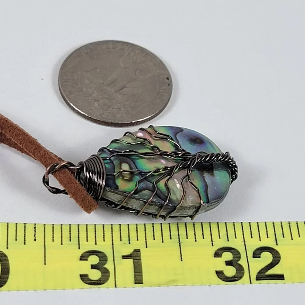 Mother Of Pearl Tree Of Life Pendant Cord Necklace 20 In Wire Wrapped Boho